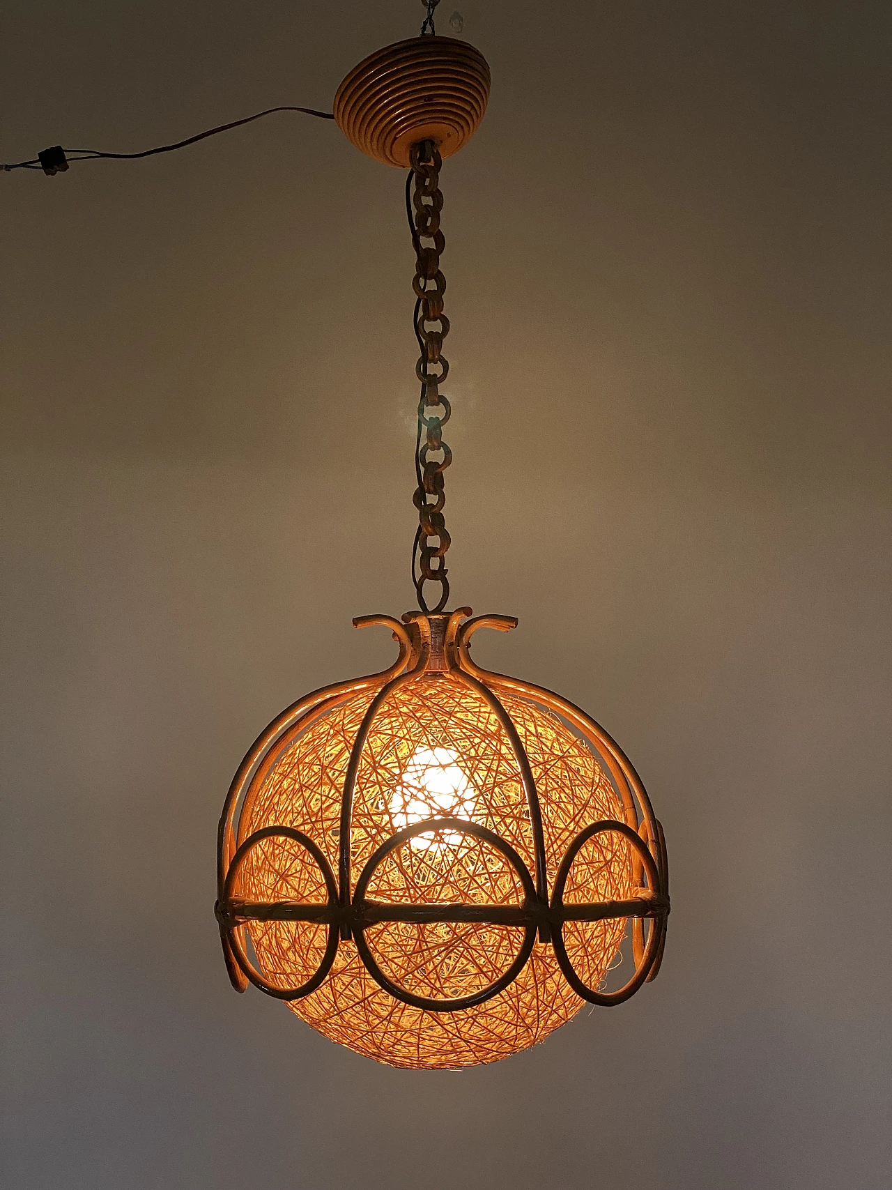 Bent bamboo and rope ceiling lamp, 1970s 14