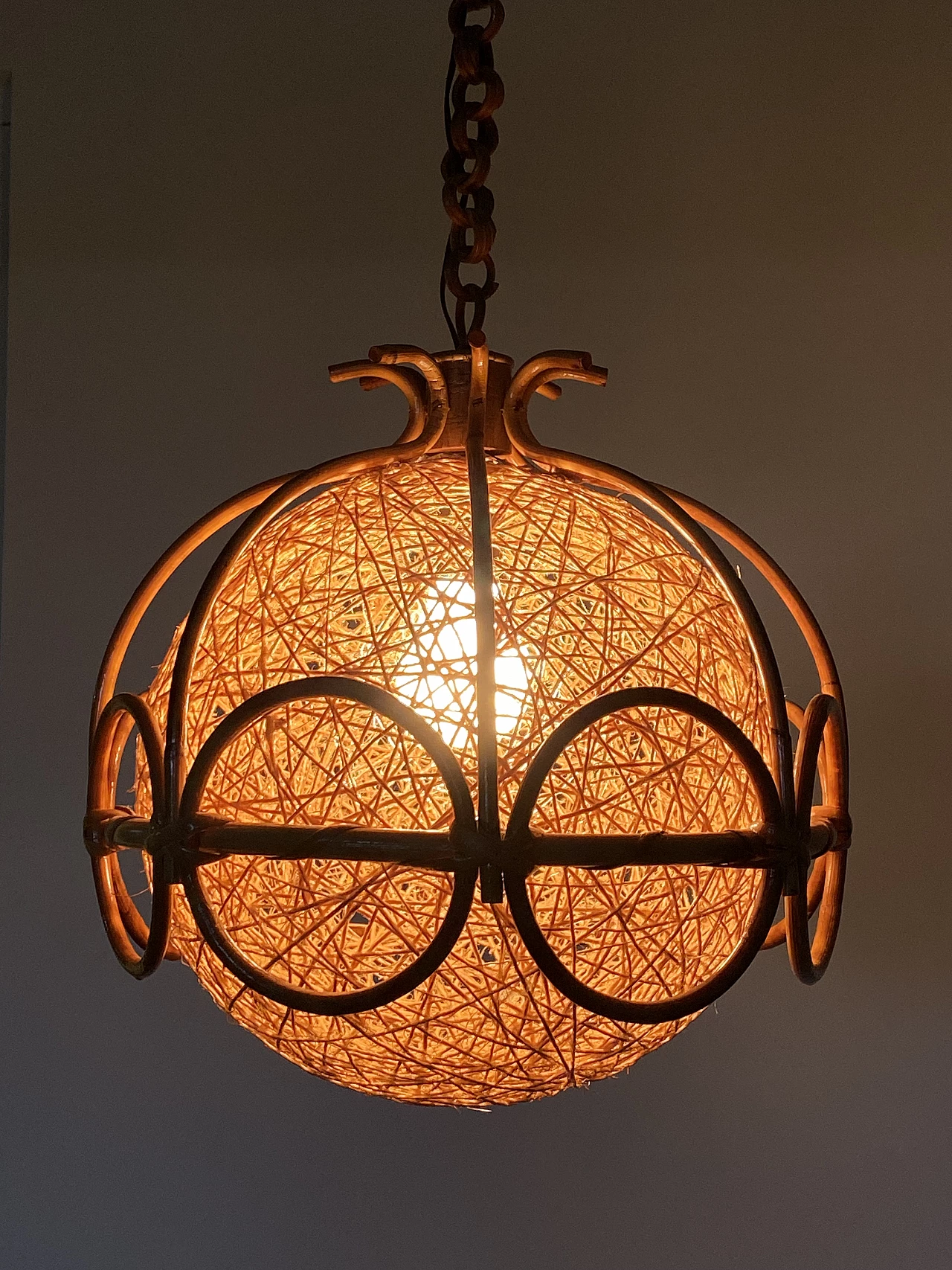 Bent bamboo and rope ceiling lamp, 1970s 17