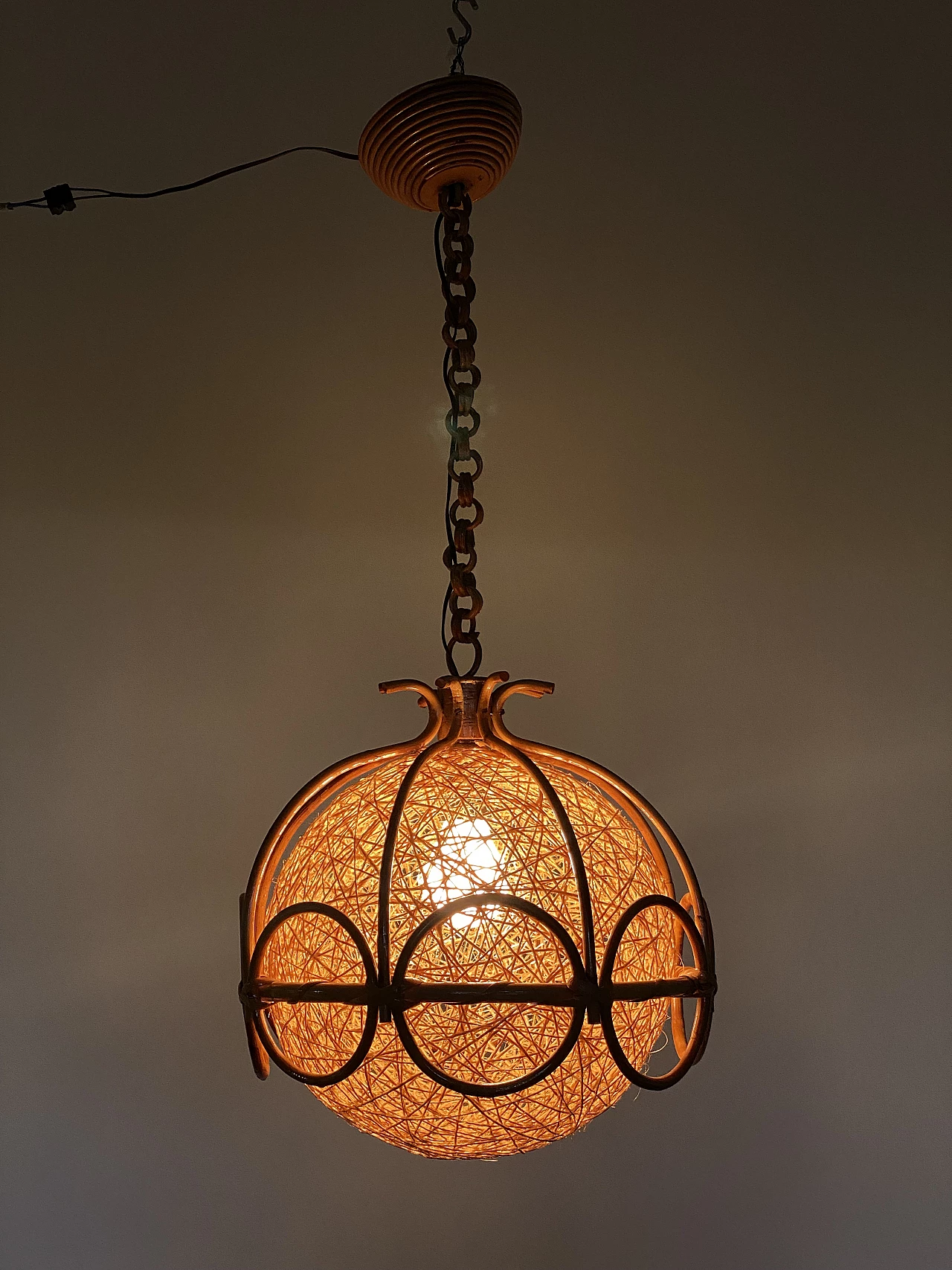 Bent bamboo and rope ceiling lamp, 1970s 18