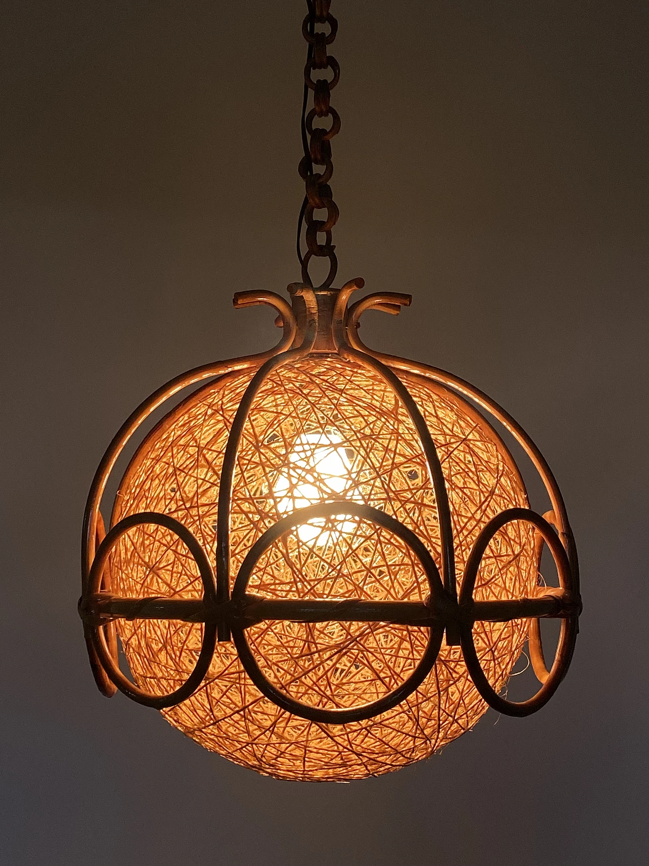 Bent bamboo and rope ceiling lamp, 1970s 20