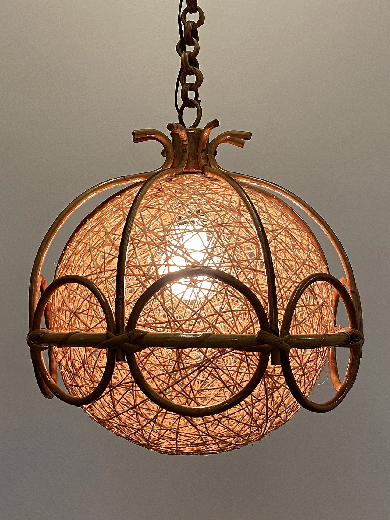 Bent bamboo and rope ceiling lamp, 1970s 21