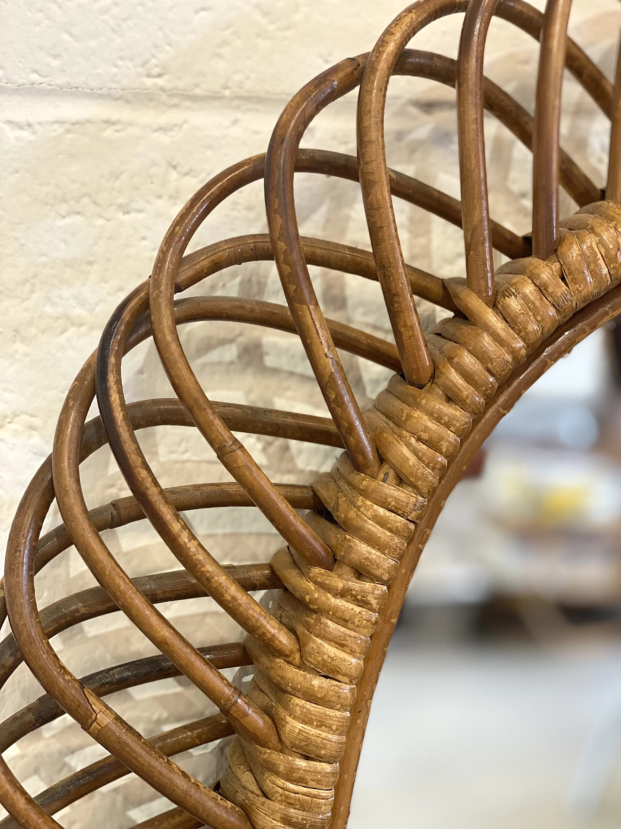 Oval bamboo mirror, 1970s 1