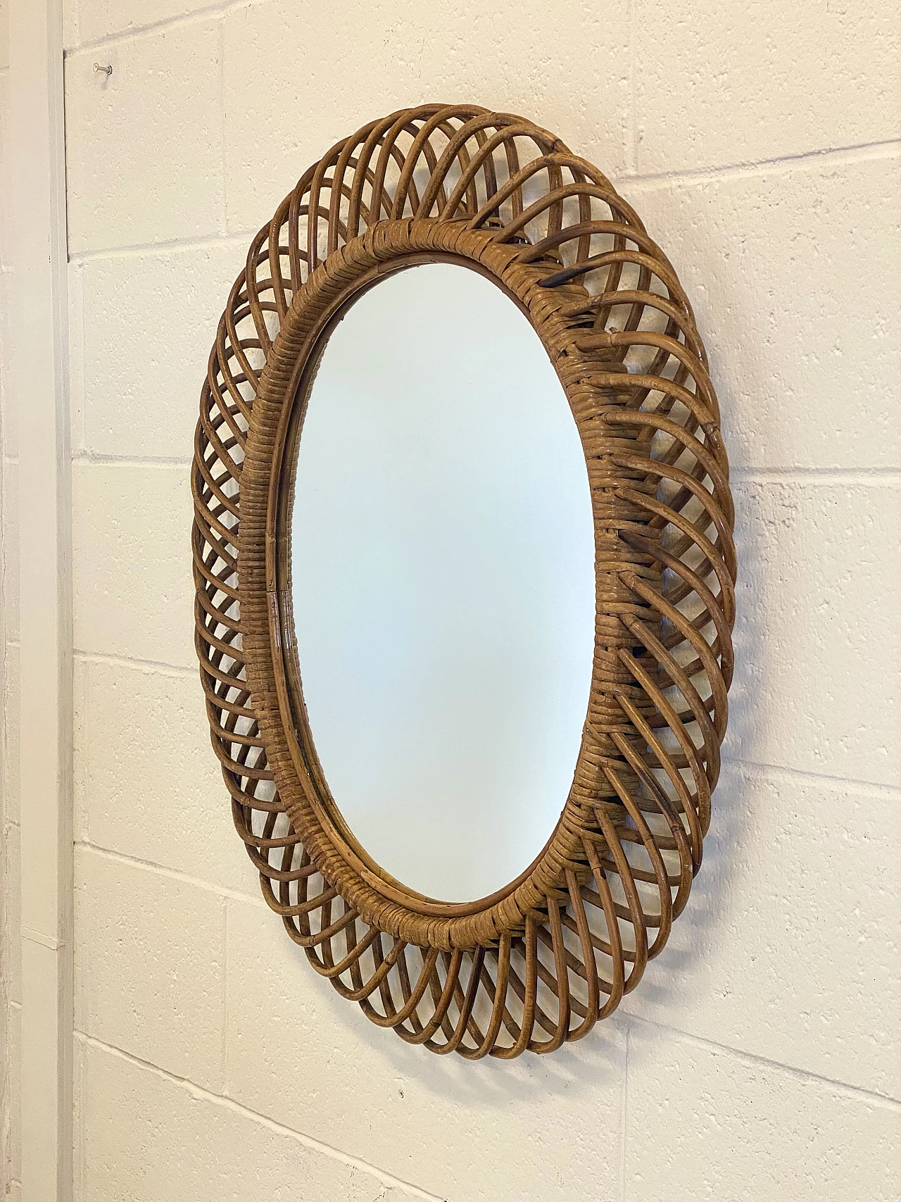 Oval bamboo mirror, 1970s 4