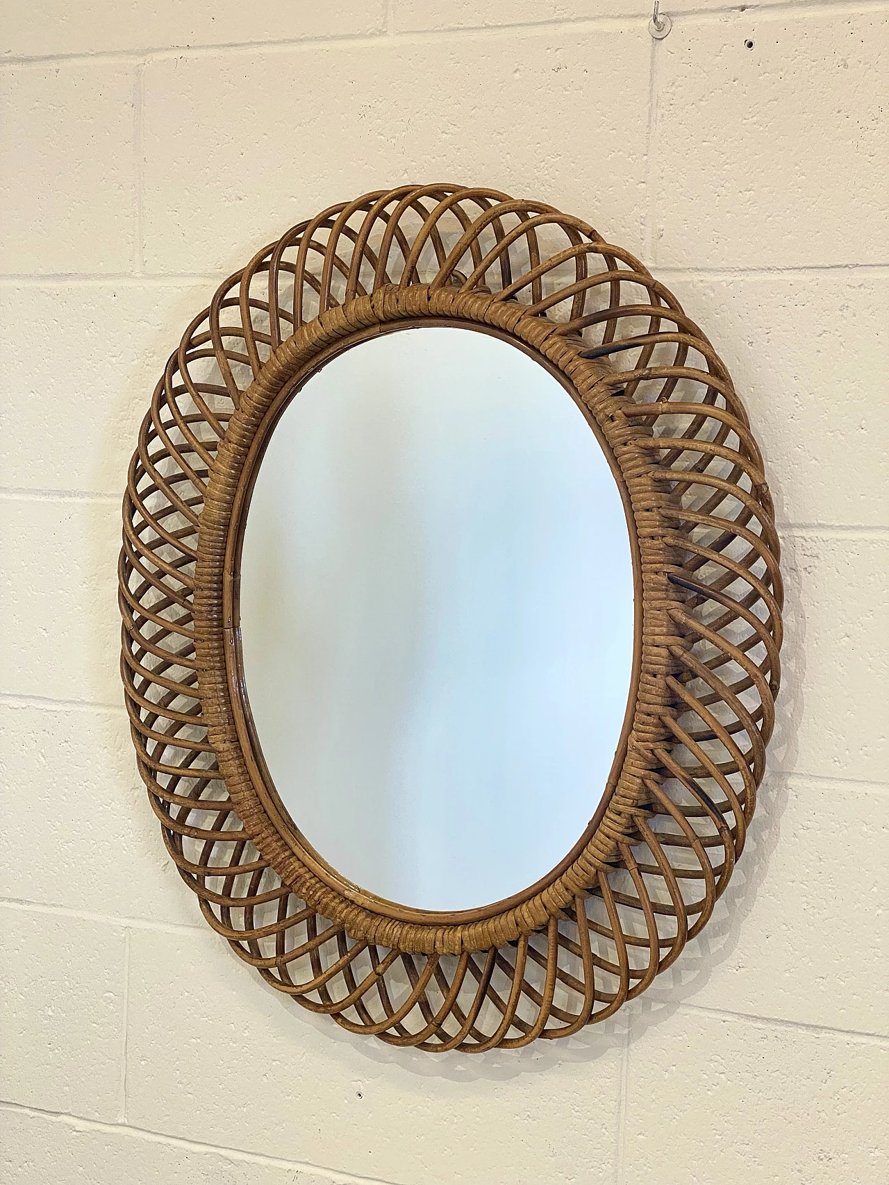 Oval bamboo mirror, 1970s 5