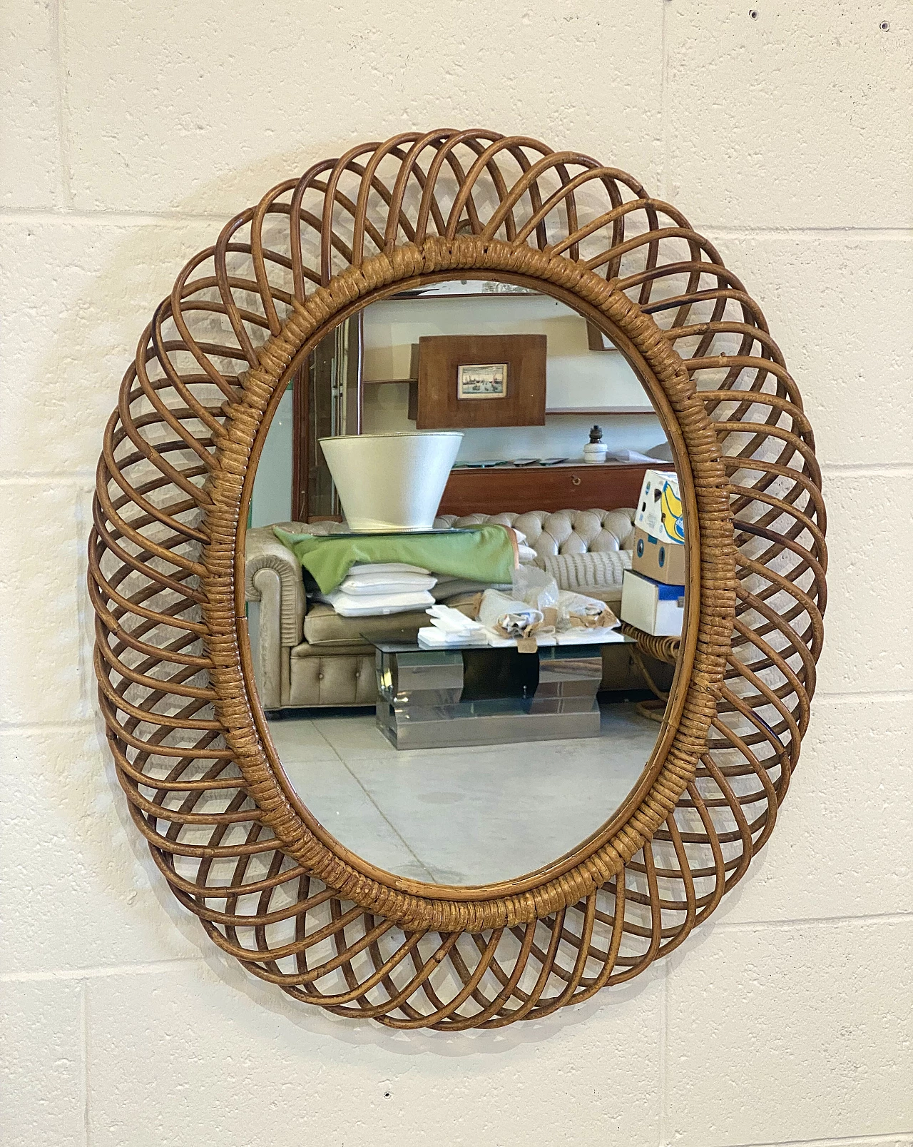 Oval bamboo mirror, 1970s 7