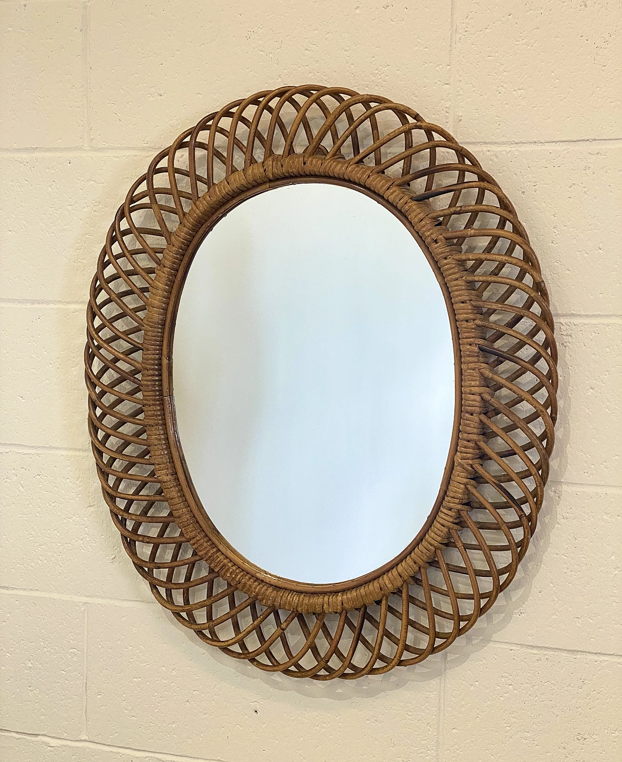 Oval bamboo mirror, 1970s 8