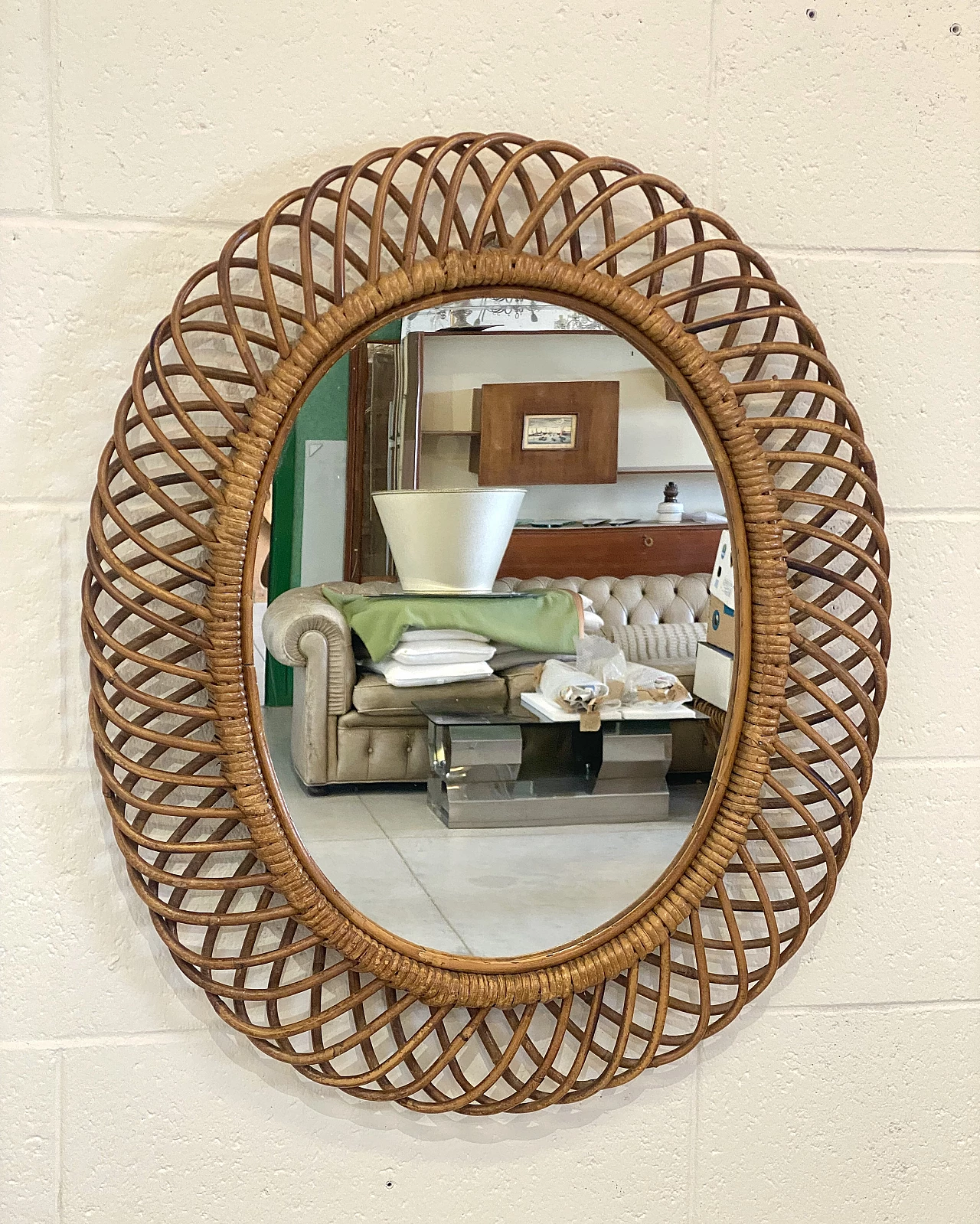 Oval bamboo mirror, 1970s 9