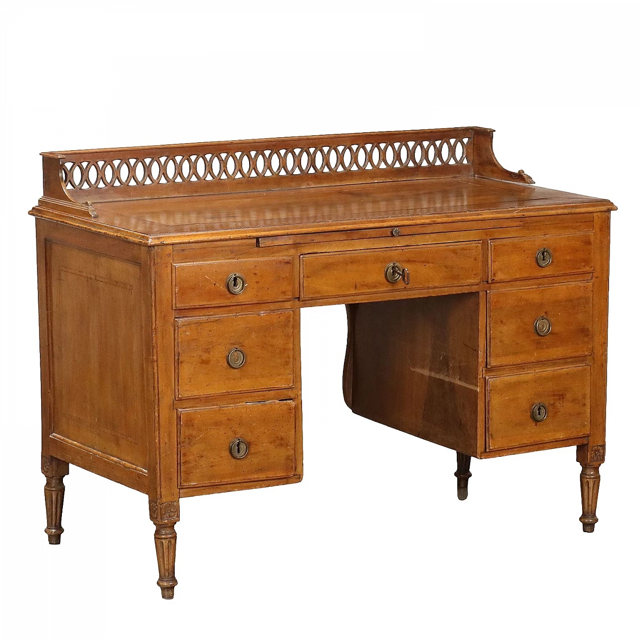 Walnut and fir desk with truncated cone legs, 19th century 1