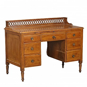 Walnut and fir desk with truncated cone legs, 19th century
