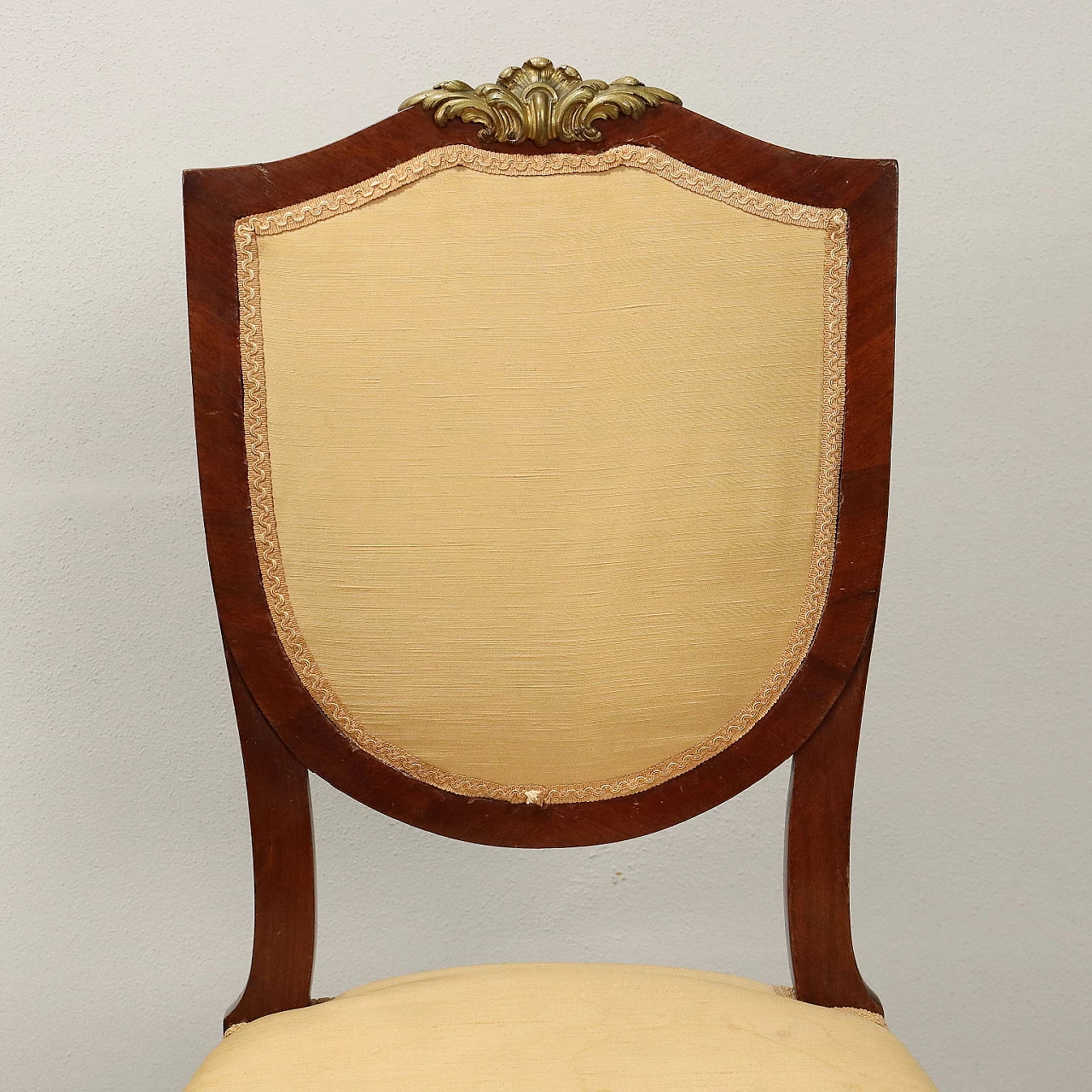 Pair of chairs and an armchair in mahogany with bronze details 4