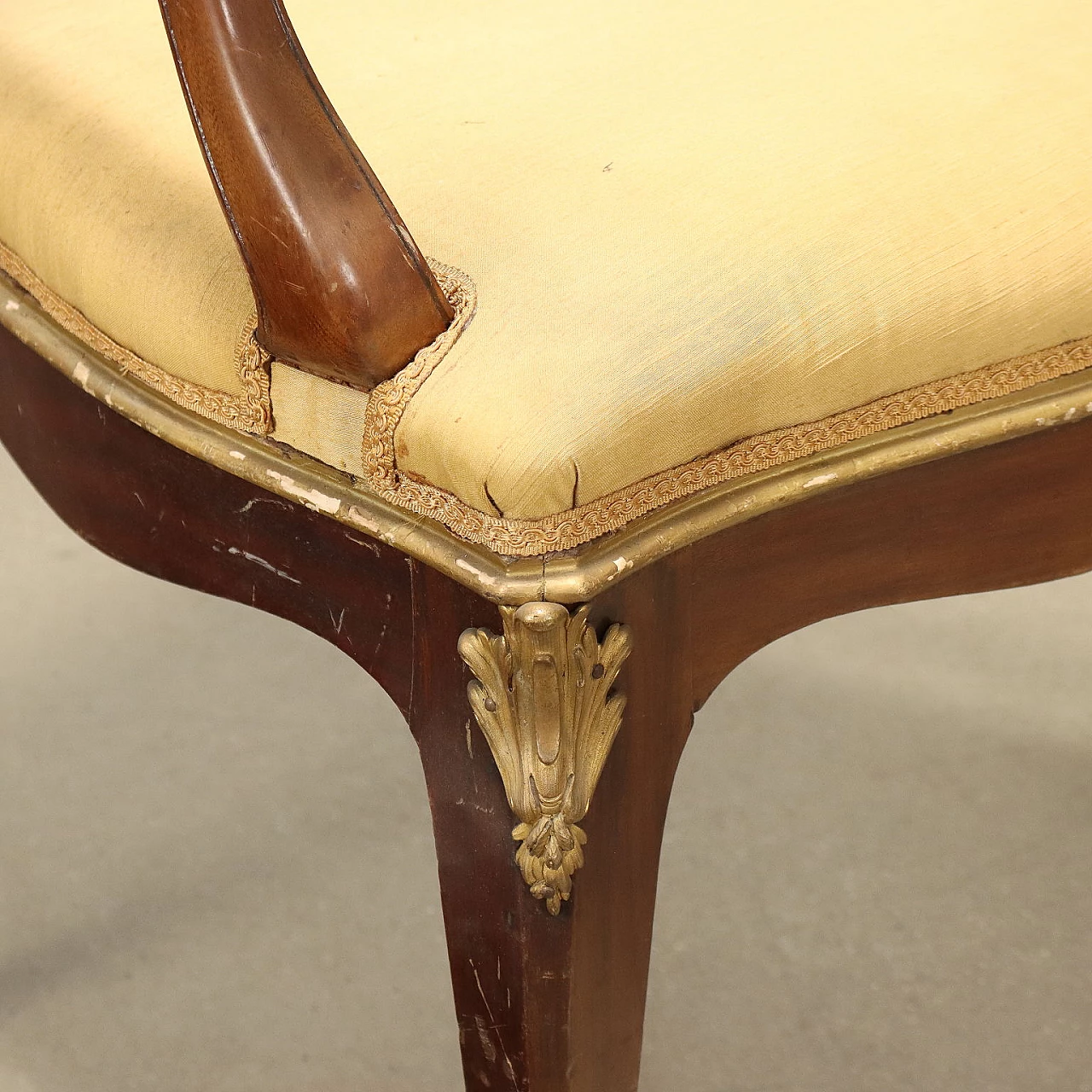 Pair of chairs and an armchair in mahogany with bronze details 6