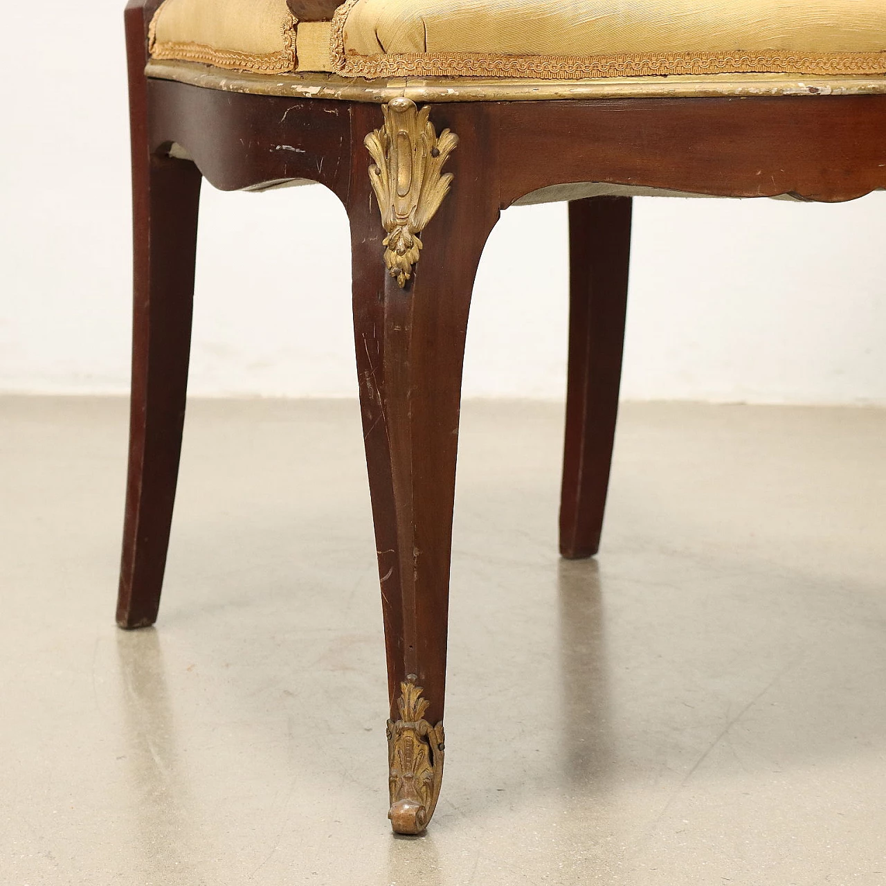 Pair of chairs and an armchair in mahogany with bronze details 9