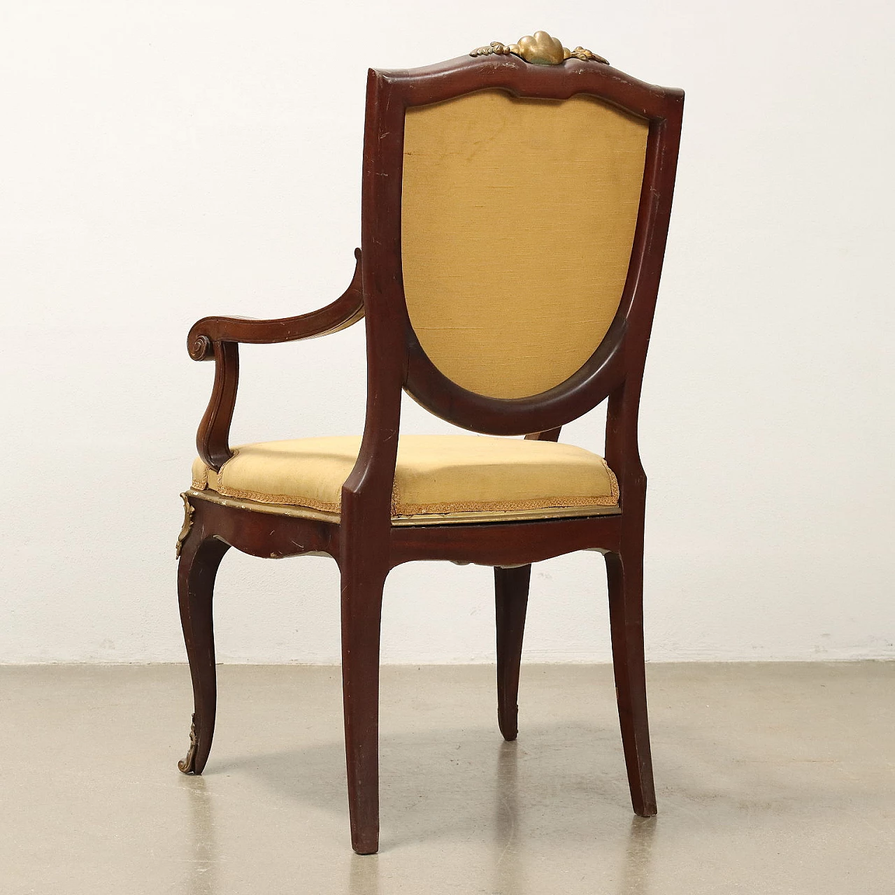 Pair of chairs and an armchair in mahogany with bronze details 10