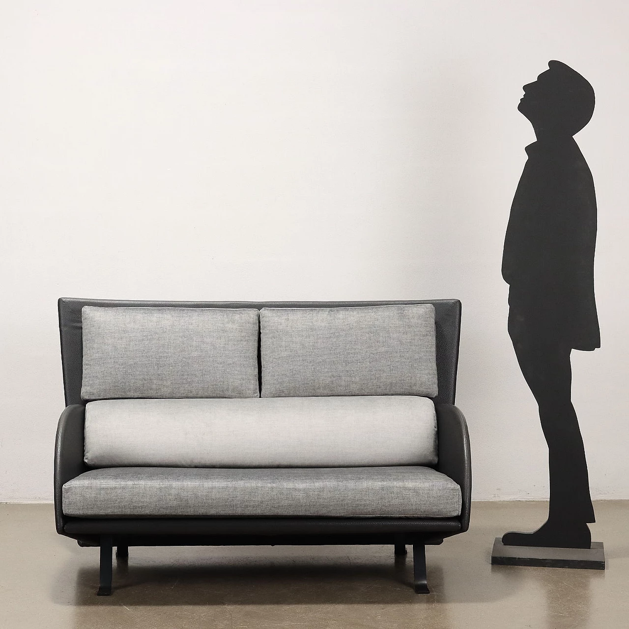 Divano a due posti in similpelle con cuscini in velluto, anni '80 2