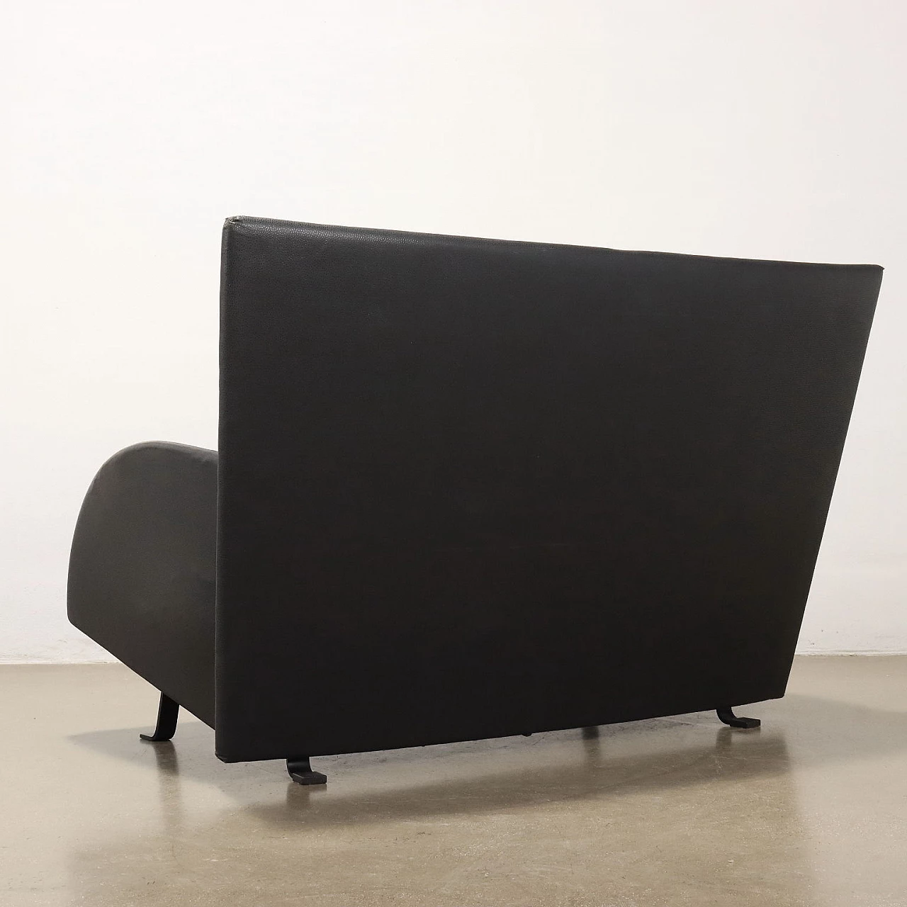 Divano a due posti in similpelle con cuscini in velluto, anni '80 9