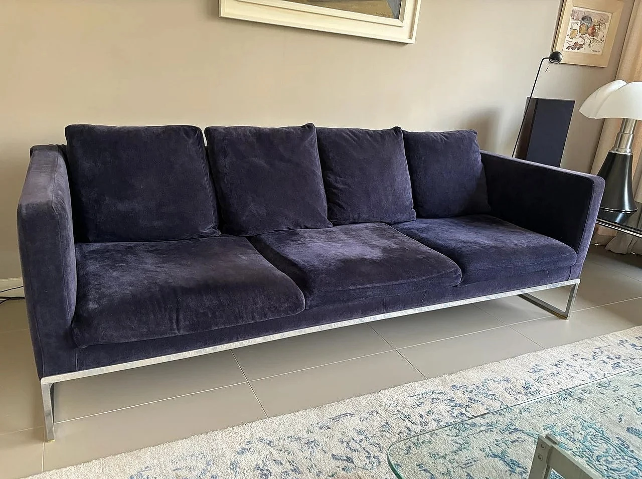 Tight velvet sofa and armchair by Antonio Citterio for B&B Italia 3
