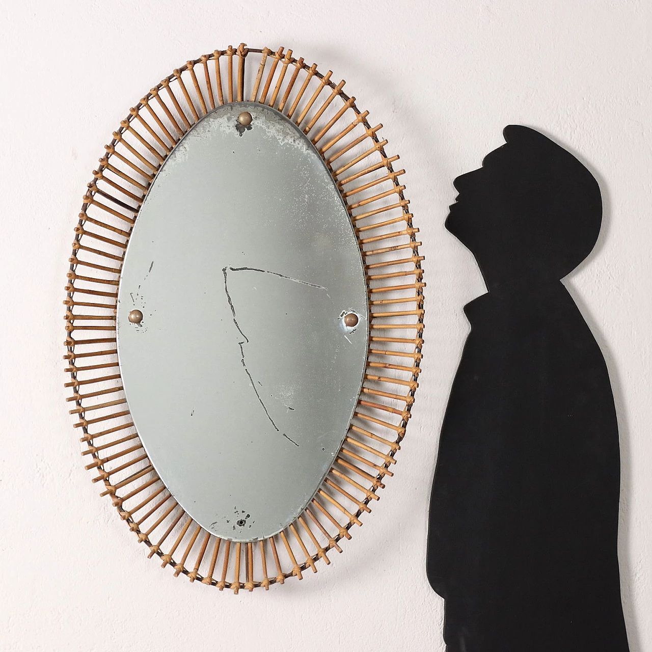 Wall mirror with bamboo frame, 1950s 2