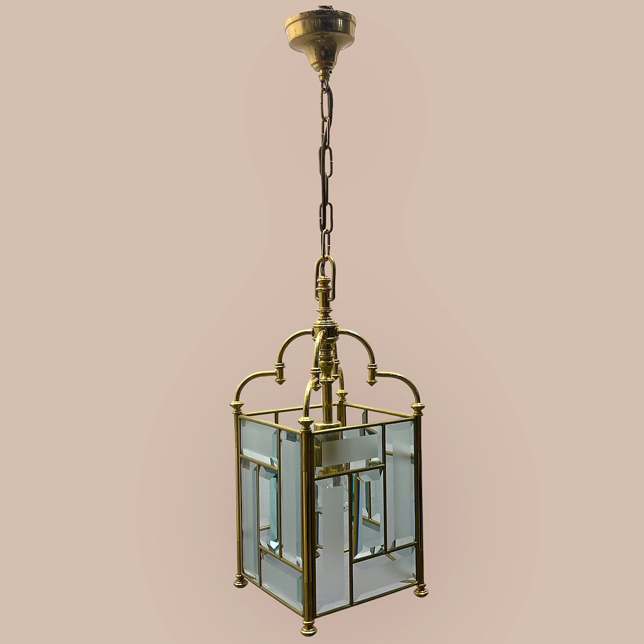 Brass and crystal pendant lamp, 1970s 2