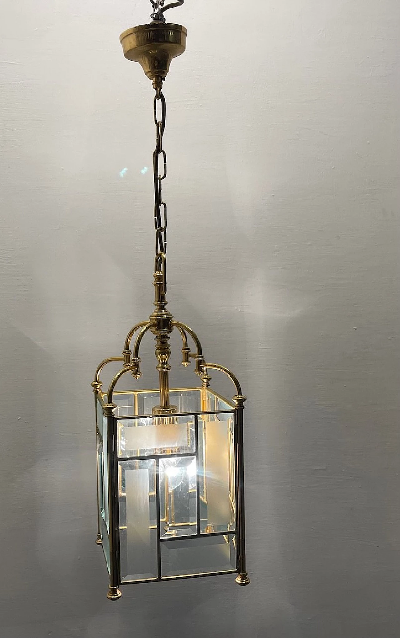 Brass and crystal pendant lamp, 1970s 10