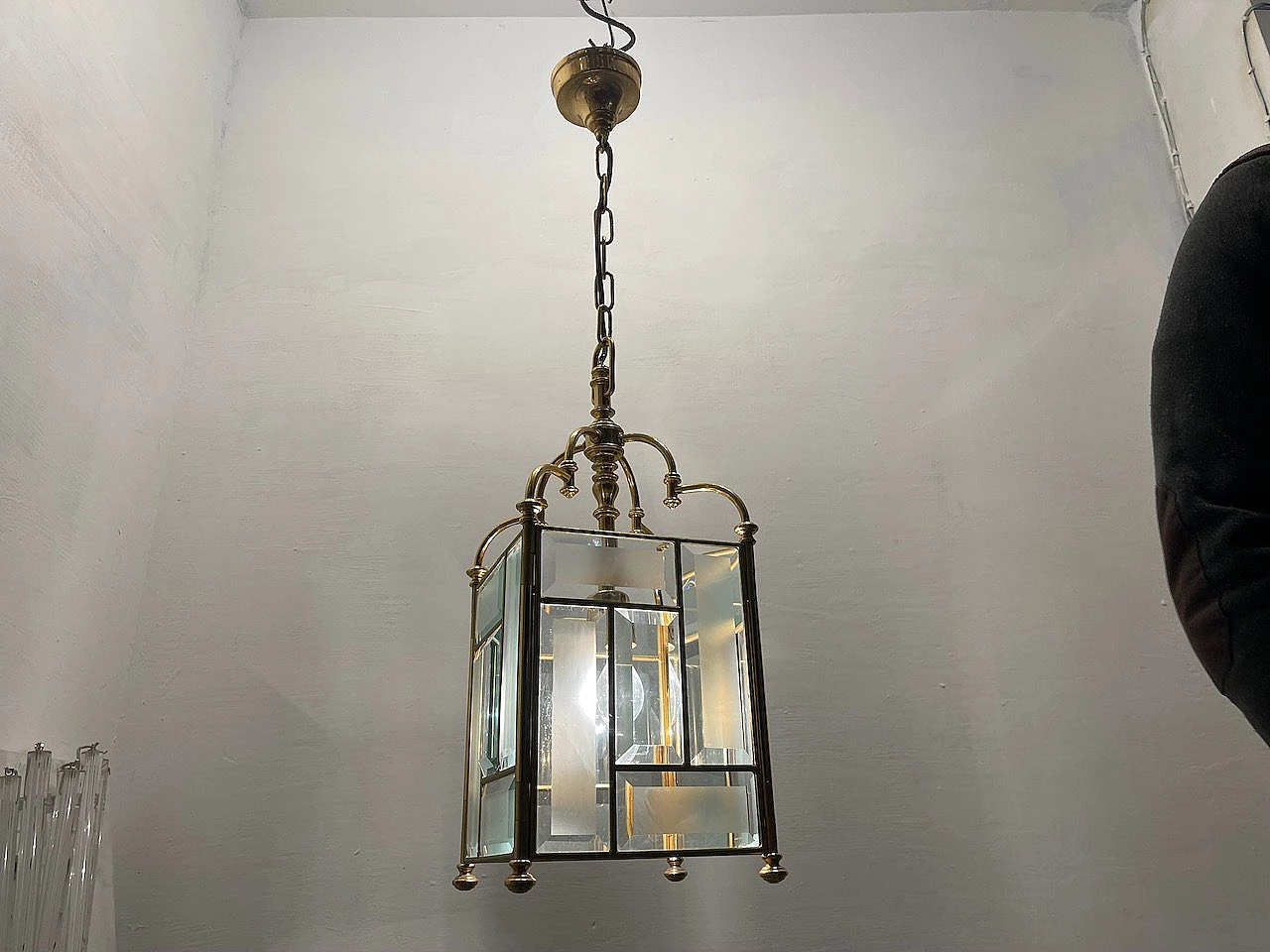 Brass and crystal pendant lamp, 1970s 12