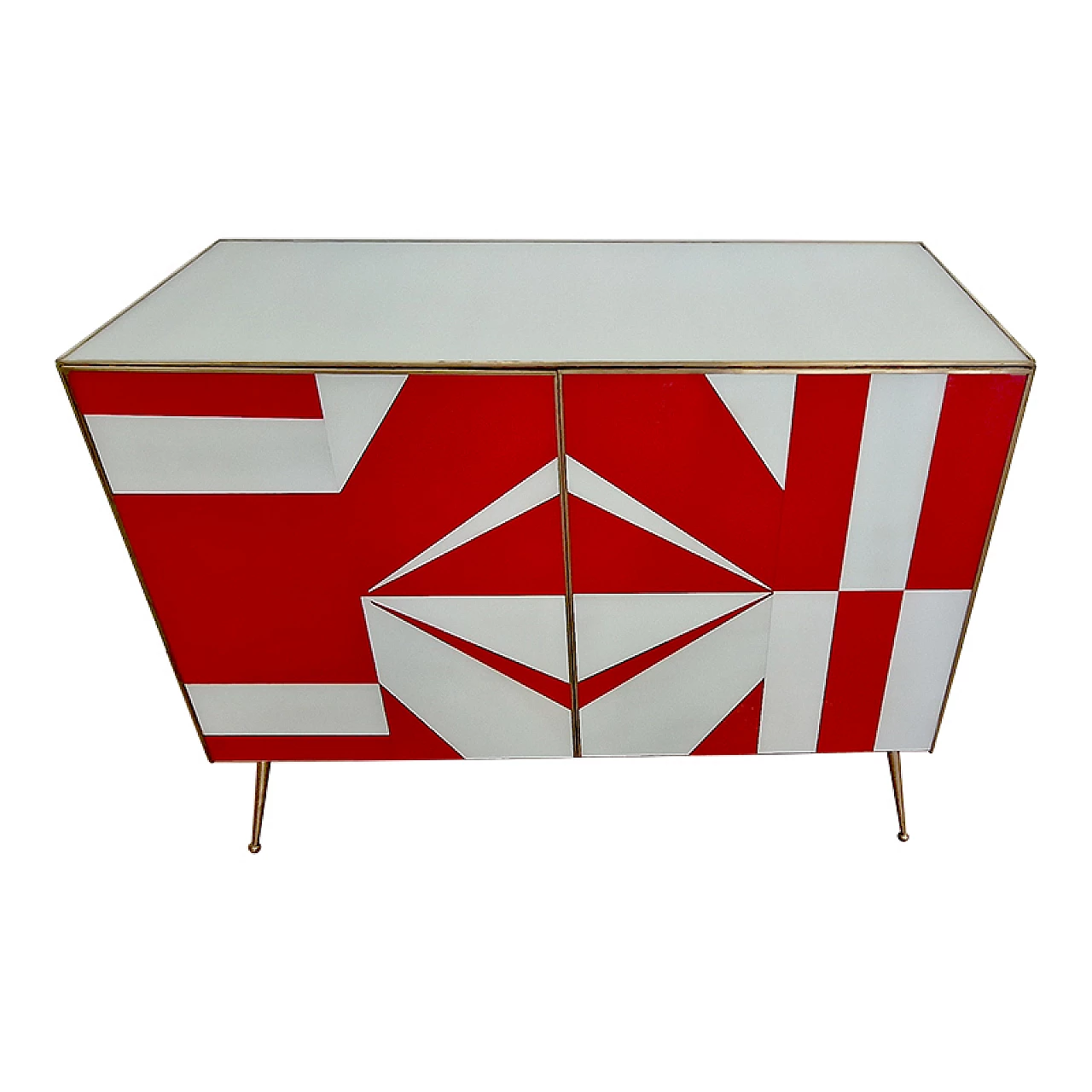 Credenza con ante in vetro rosso e bianco, anni '90 2
