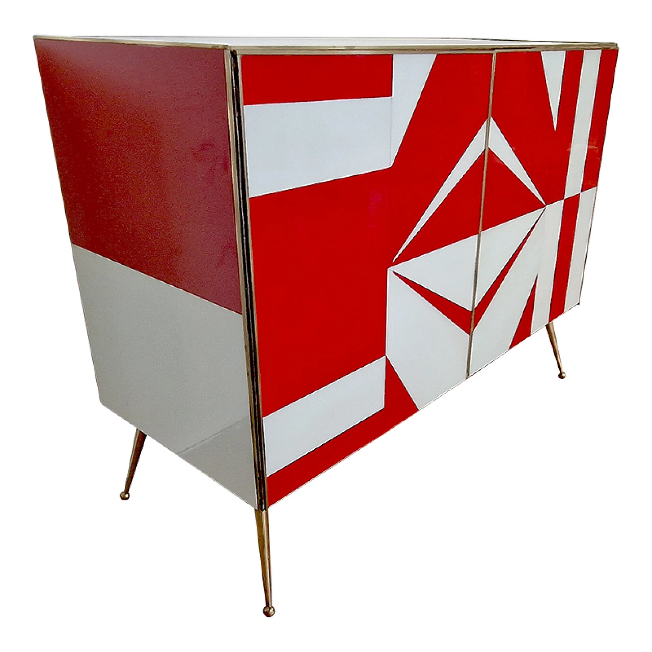 Credenza con ante in vetro rosso e bianco, anni '90 3