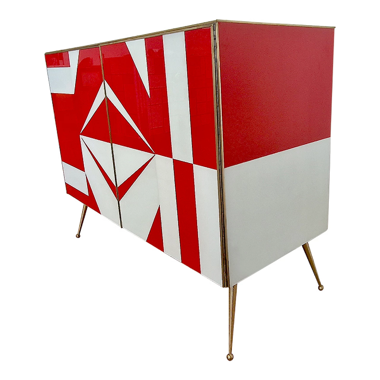 Credenza con ante in vetro rosso e bianco, anni '90 4