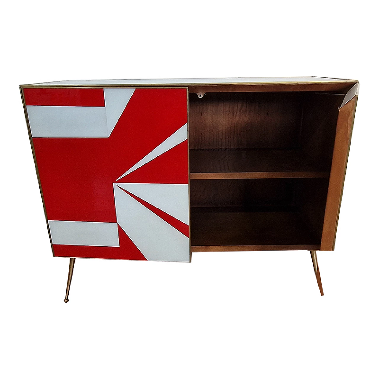 Credenza con ante in vetro rosso e bianco, anni '90 5