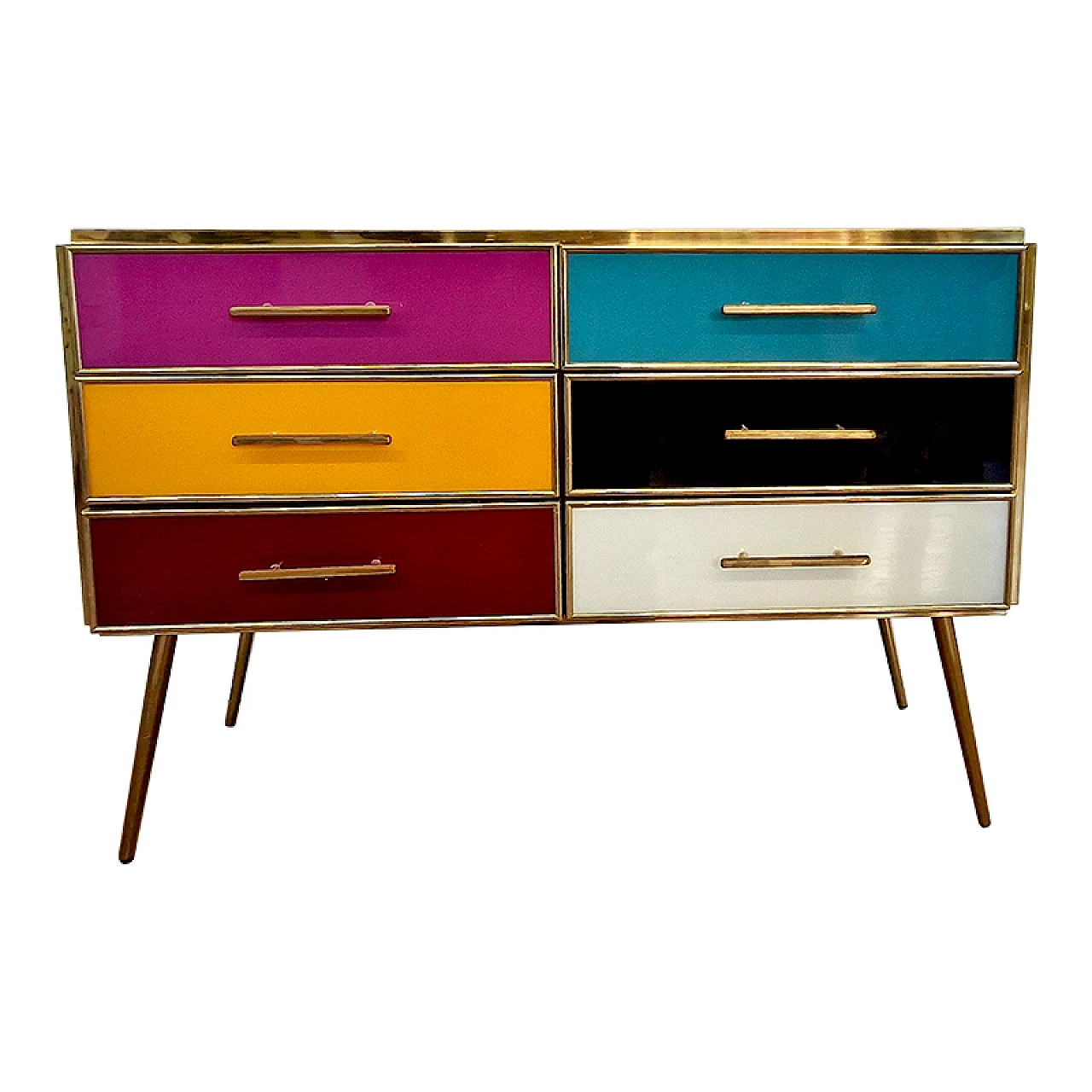 Glass and brass six-drawer dresser, 1990s 1