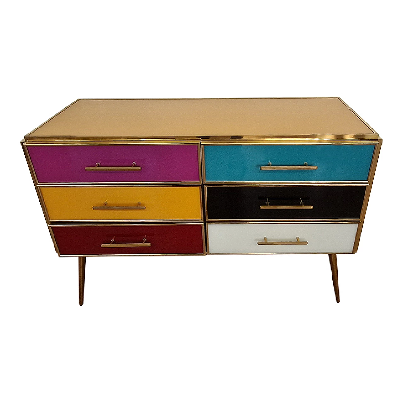 Glass and brass six-drawer dresser, 1990s 2