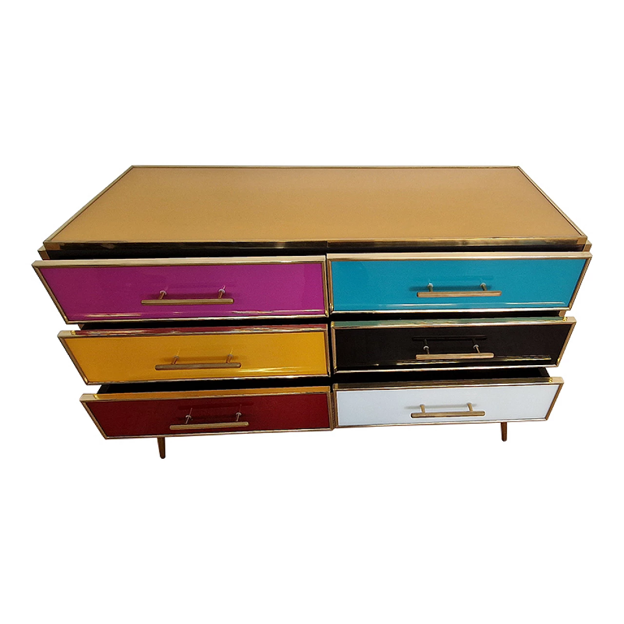 Glass and brass six-drawer dresser, 1990s 5