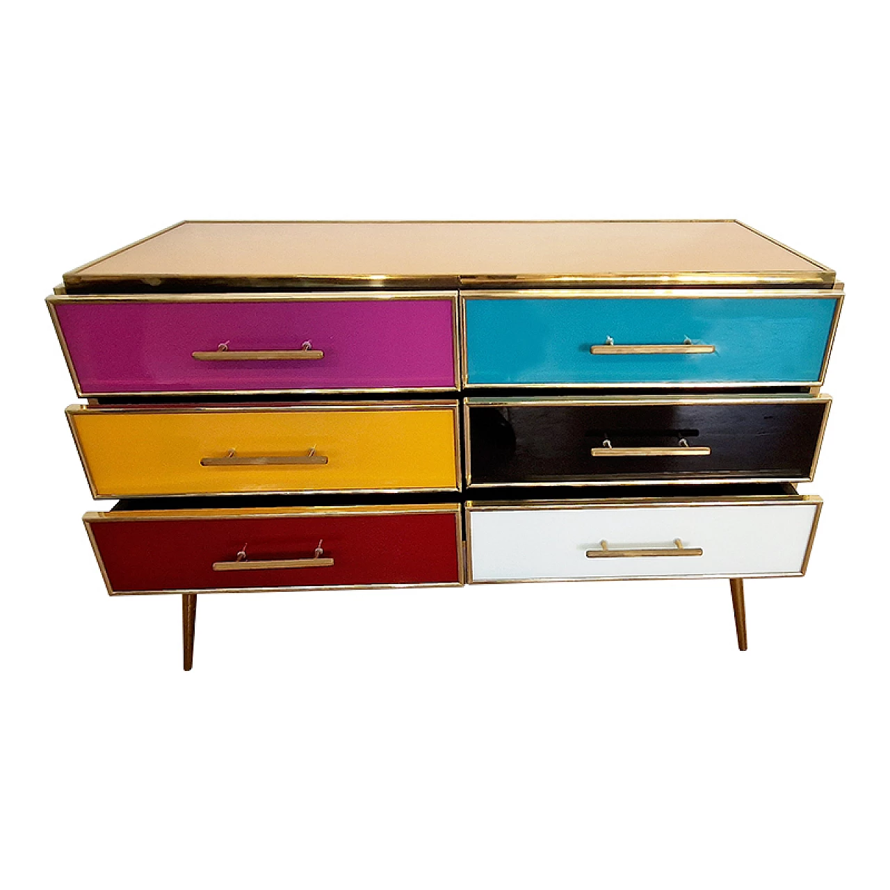 Glass and brass six-drawer dresser, 1990s 6