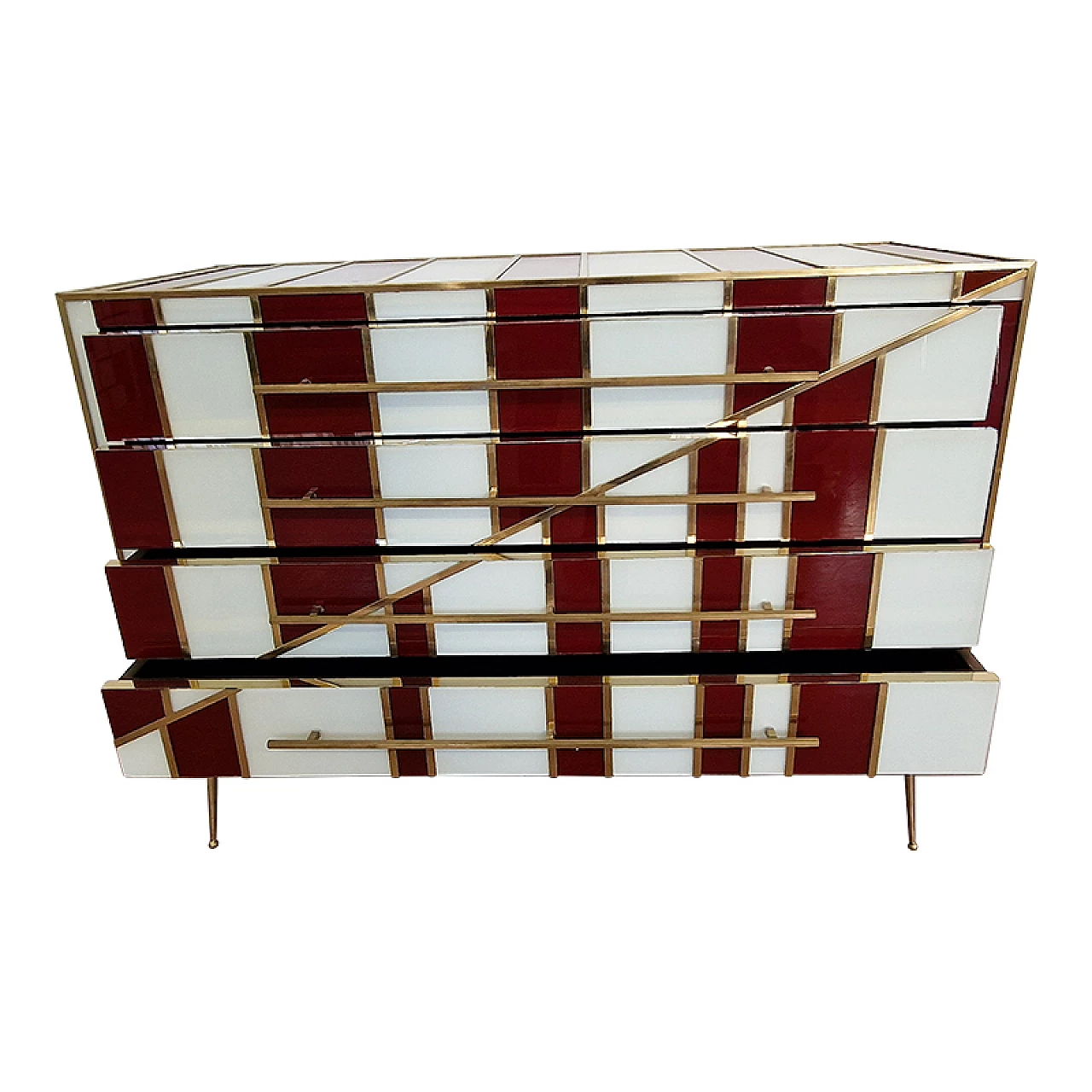 Four-drawer dresser in white and burgundy glass, 1990s 4