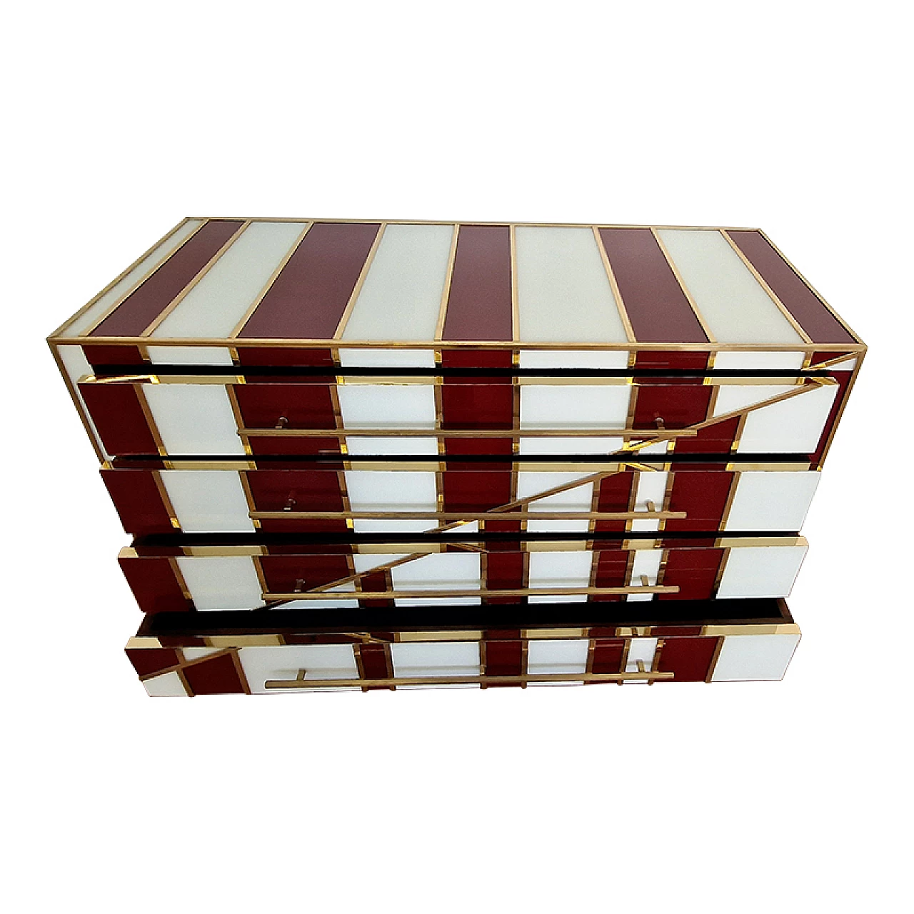 Four-drawer dresser in white and burgundy glass, 1990s 5