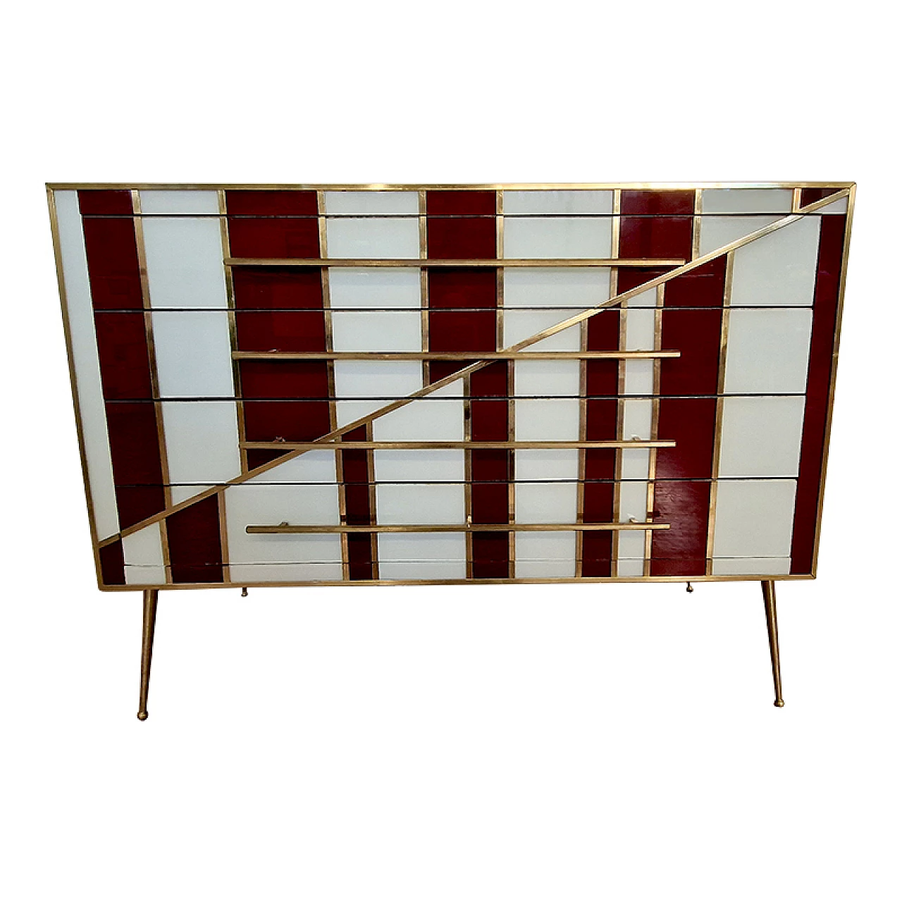 Four-drawer dresser in white and burgundy glass, 1990s 6
