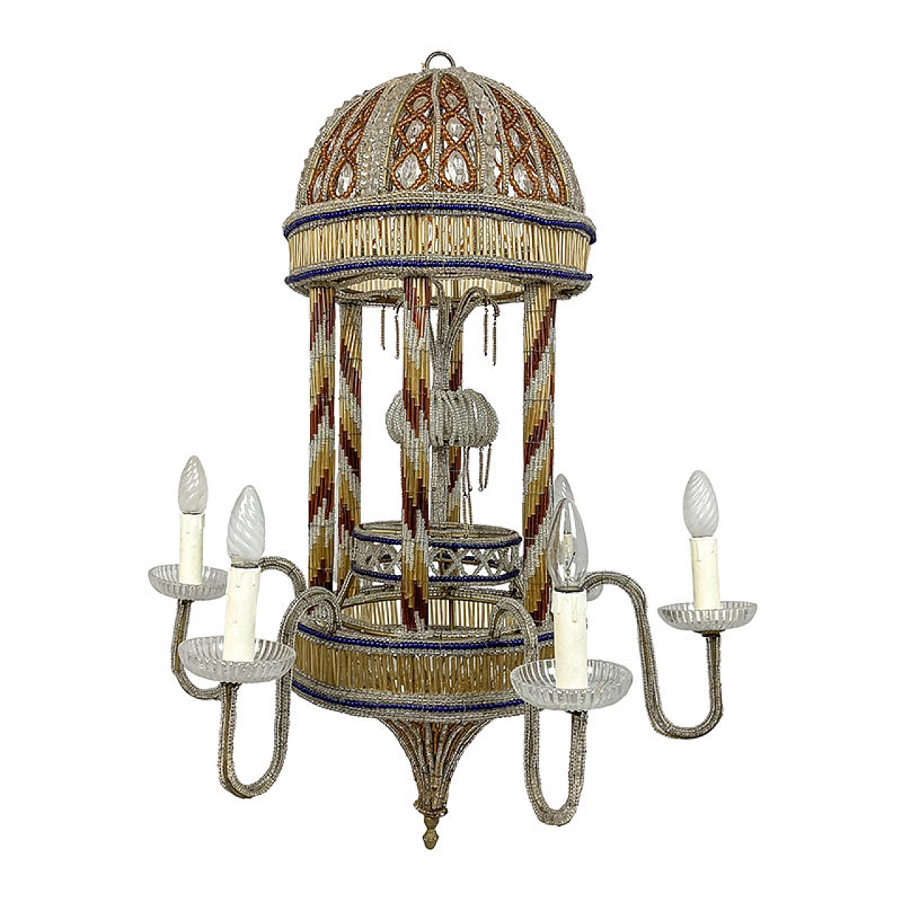 Pavilion-shaped ceiling lamp in Murano glass and metal, 1940s 1