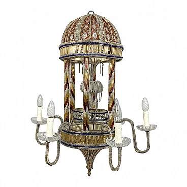 Pavilion-shaped ceiling lamp in Murano glass and metal, 1940s