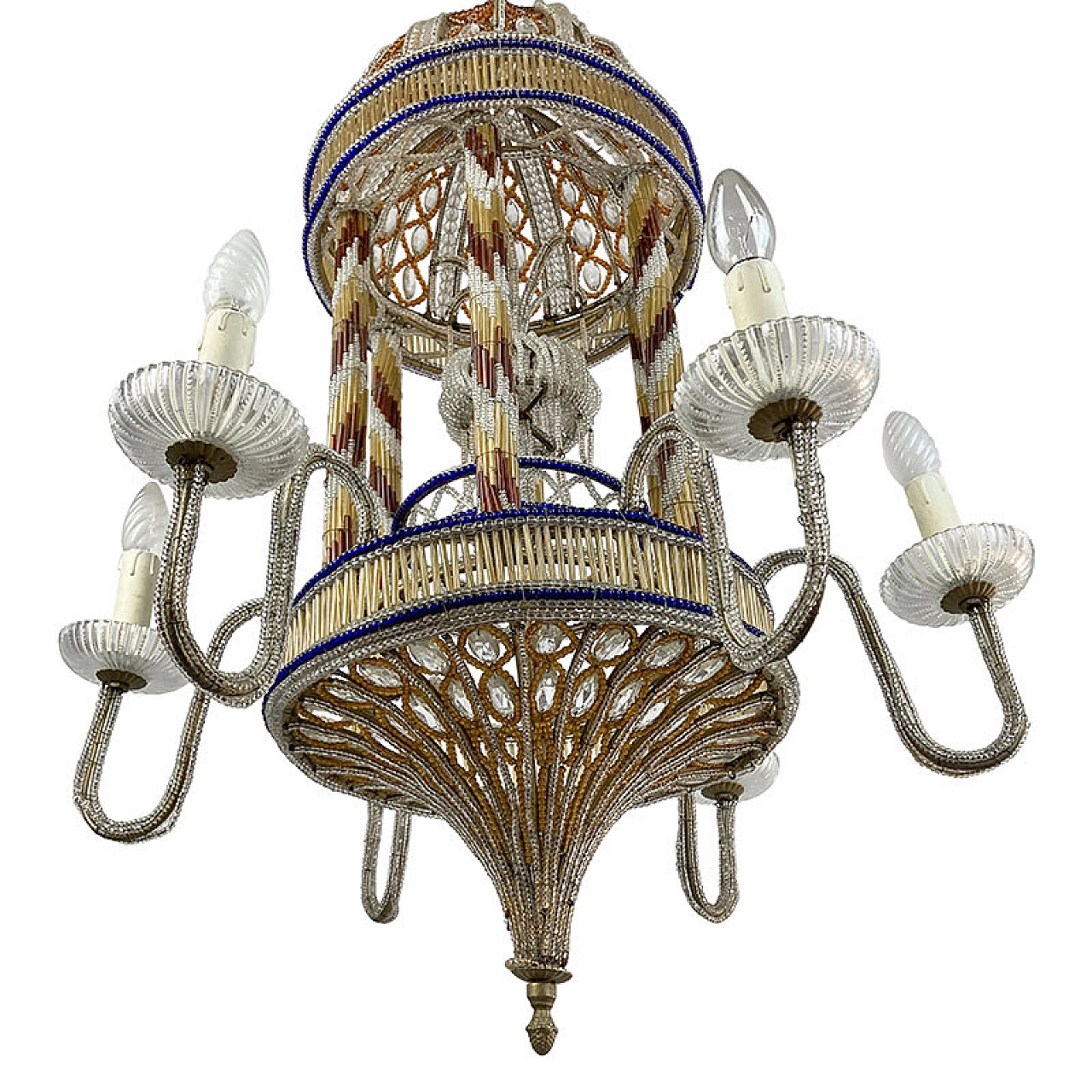 Pavilion-shaped ceiling lamp in Murano glass and metal, 1940s 2