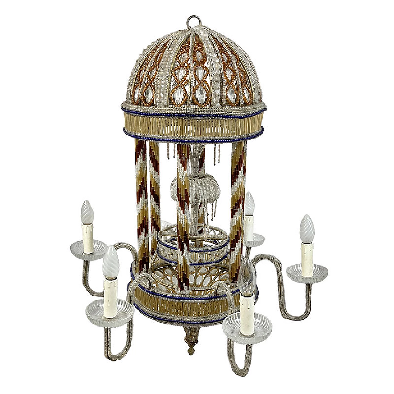 Pavilion-shaped ceiling lamp in Murano glass and metal, 1940s 3