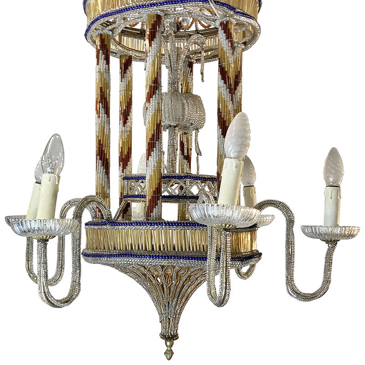 Pavilion-shaped ceiling lamp in Murano glass and metal, 1940s 4