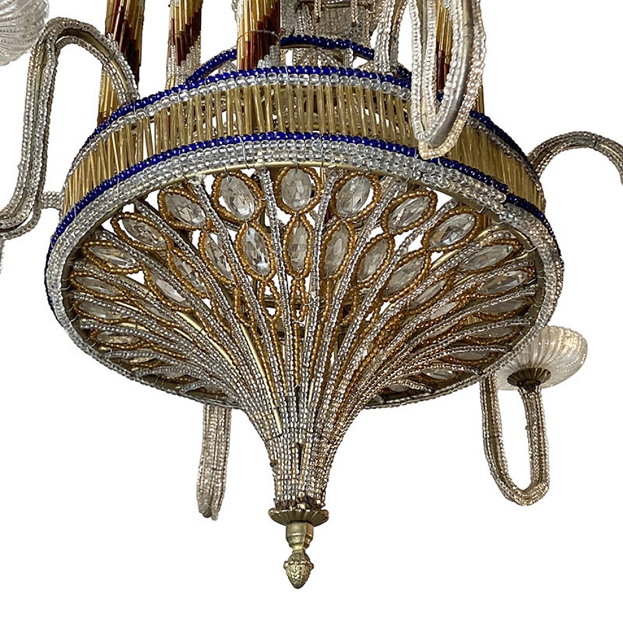 Pavilion-shaped ceiling lamp in Murano glass and metal, 1940s 5