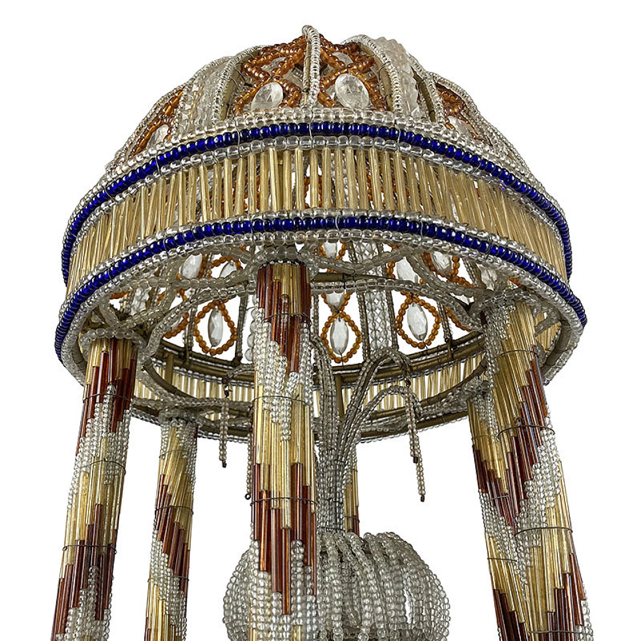 Pavilion-shaped ceiling lamp in Murano glass and metal, 1940s 8