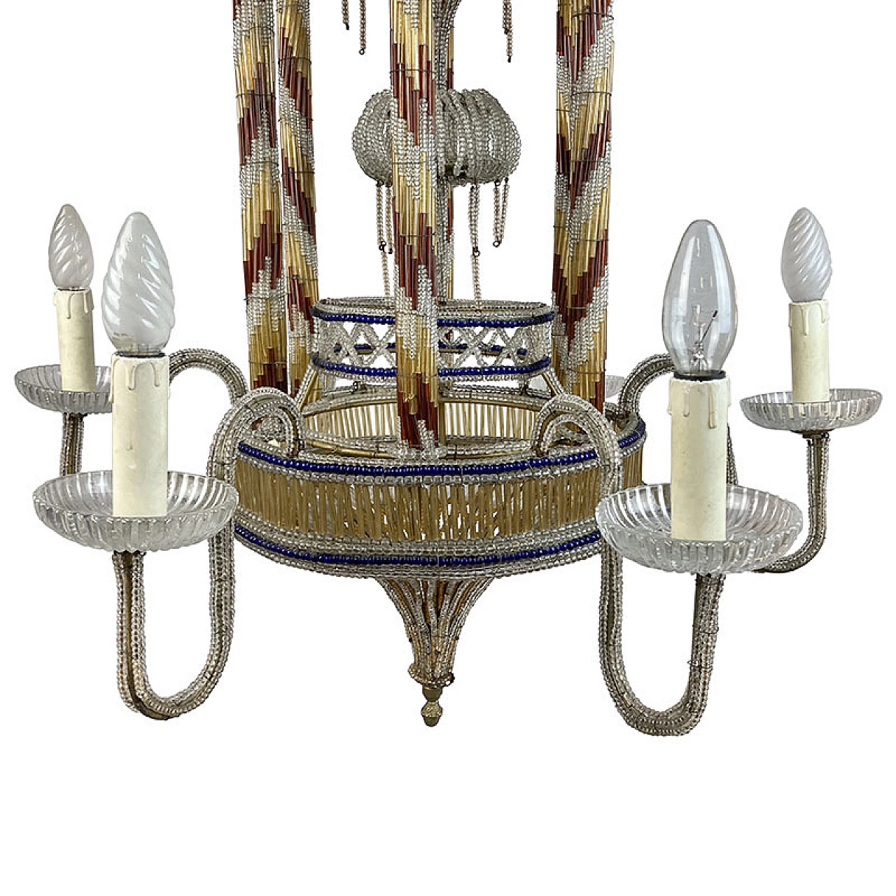 Pavilion-shaped ceiling lamp in Murano glass and metal, 1940s 9