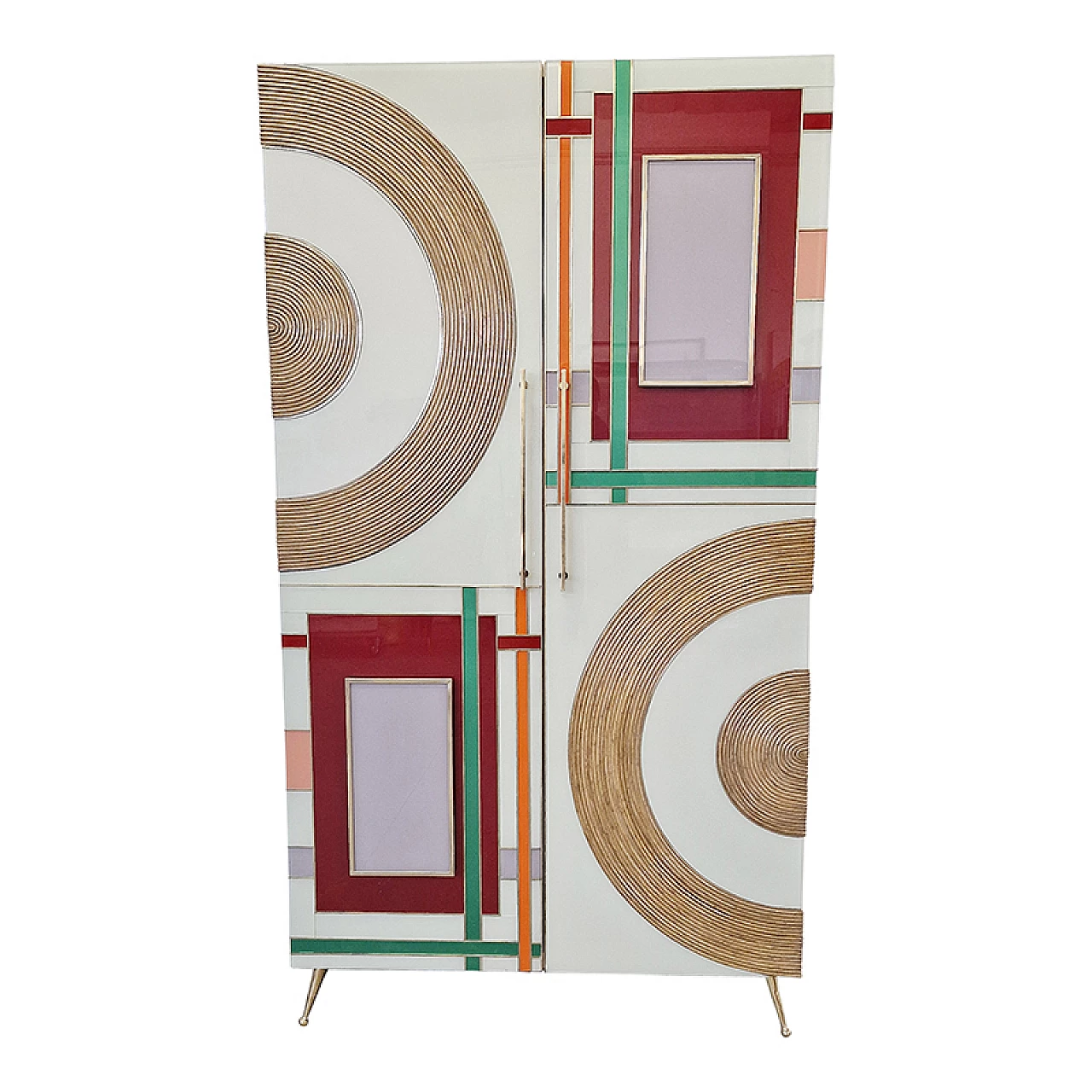 Two-door wardrobe in stained glass and bamboo, 1990s 1