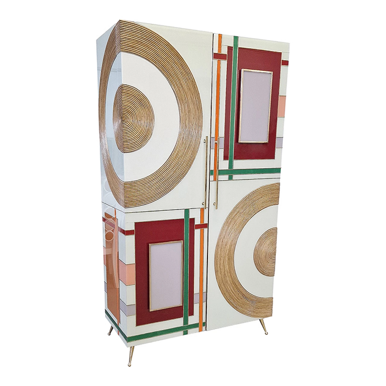 Two-door wardrobe in stained glass and bamboo, 1990s 5