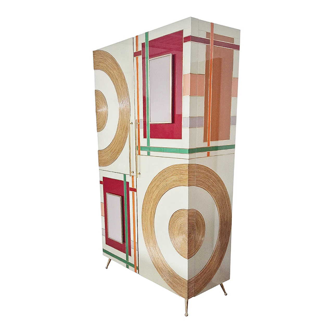Two-door wardrobe in stained glass and bamboo, 1990s 8