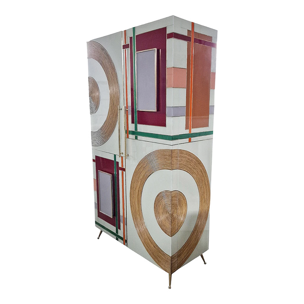 Two-door wardrobe in stained glass and bamboo, 1990s 16