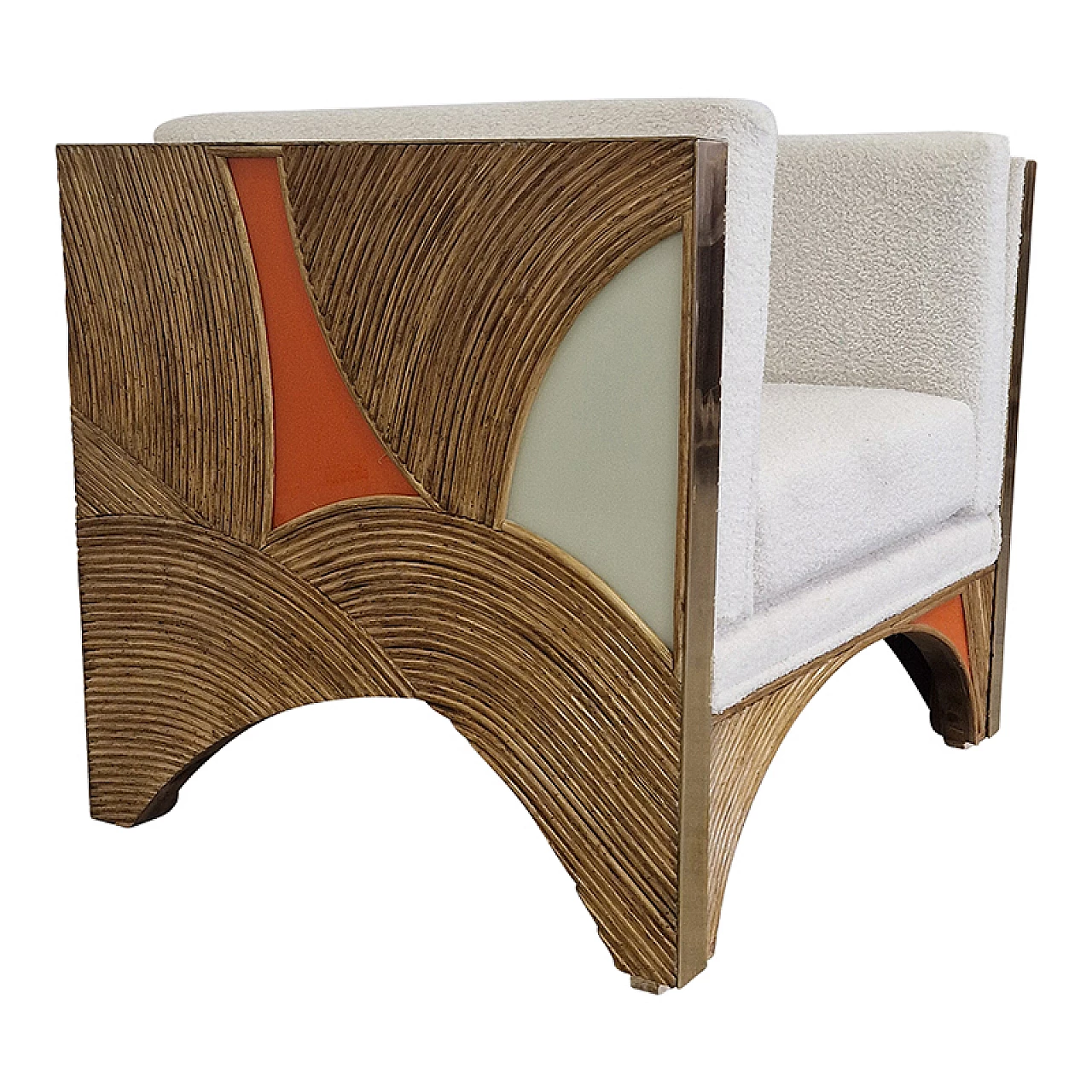 Bamboo and white & orange glass armchair 3