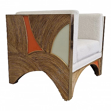 Bamboo and white & orange glass armchair
