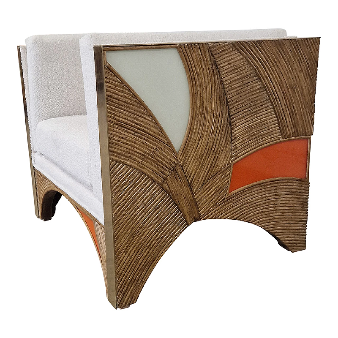 Bamboo and white & orange glass armchair 4